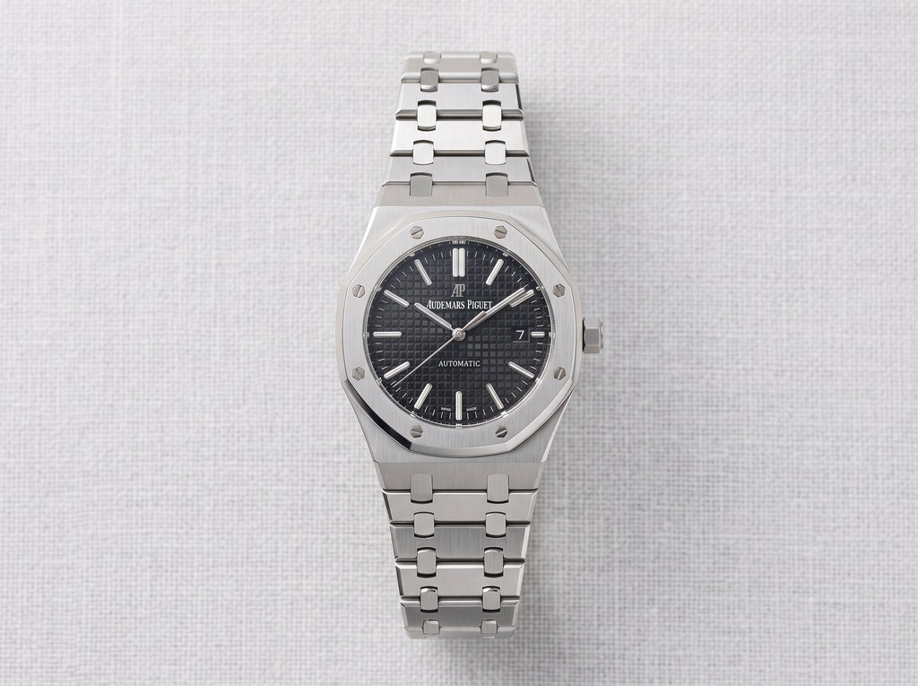 AP Royal Oak Style Black Dial Men’s Watch – Silver Stainless Steel Bracelet