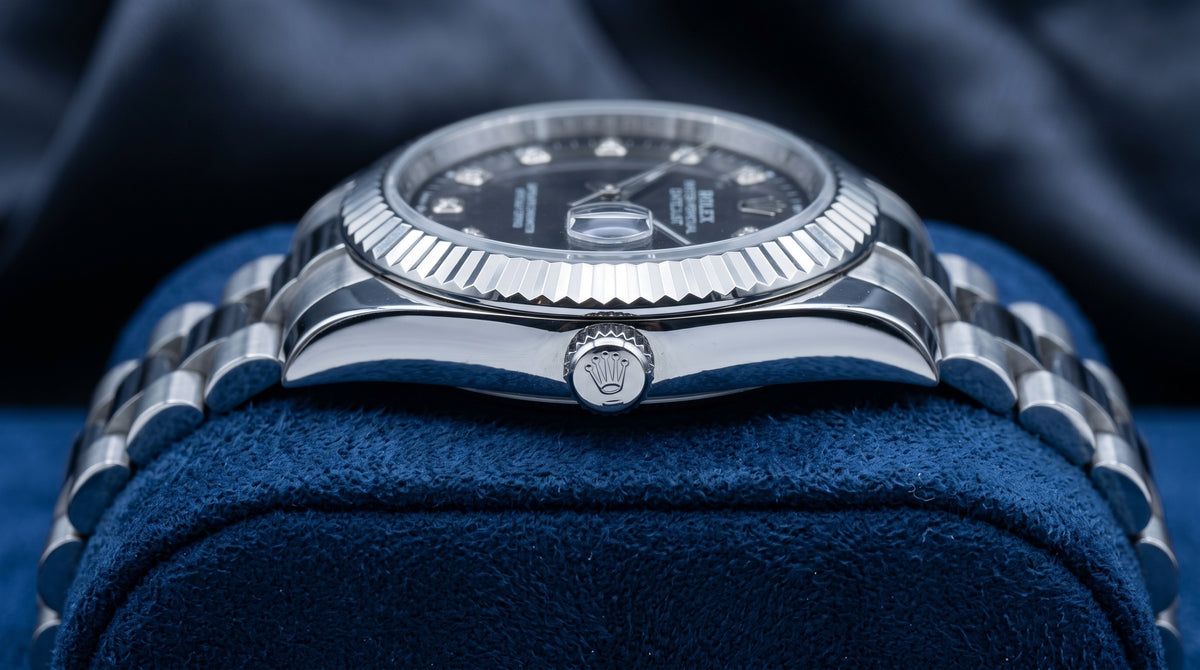 Rolex Date just Black Dial Silver Watch