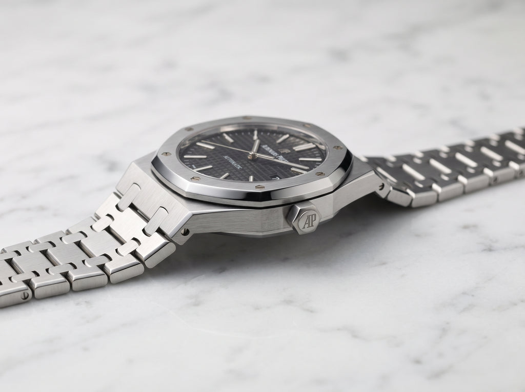 AP Royal Oak Style Black Dial Men’s Watch – Silver Stainless Steel Bracelet