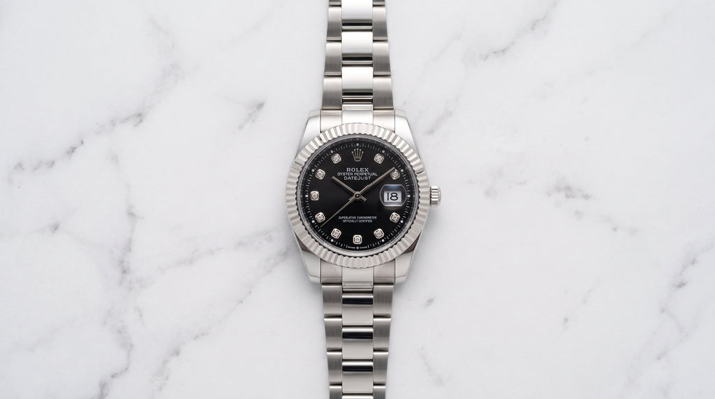 Rolex Date just Black Dial Silver Watch