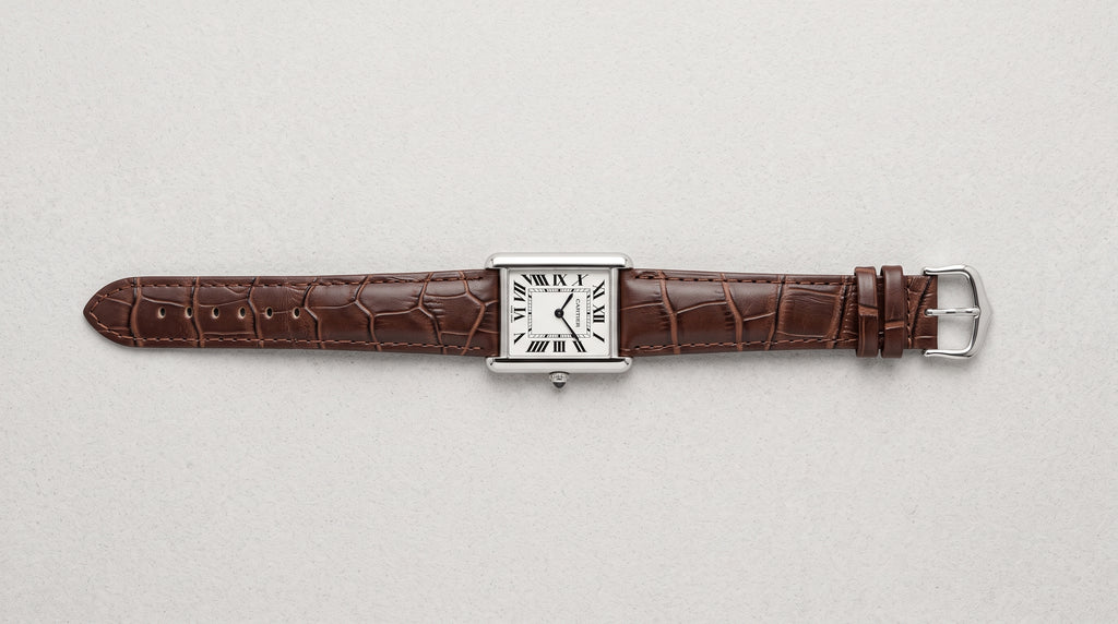 Cartier Tank Style Men’s Watch – Classic White Dial with Brown Leather Strap