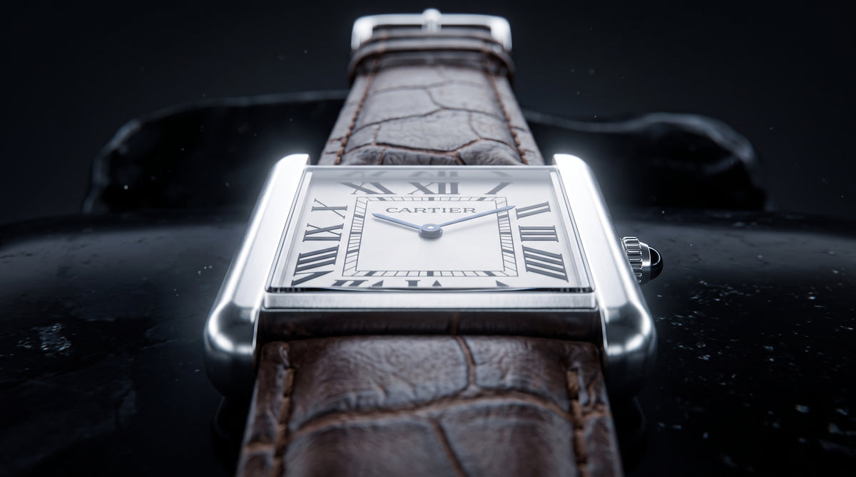 Cartier Tank Style Men’s Watch – Classic White Dial with Brown Leather Strap